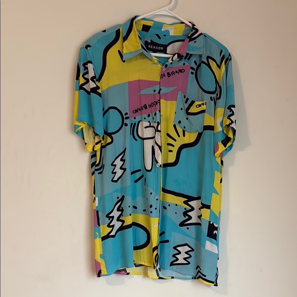 Reason Blue and Yellow Casual Button Down Shirt
